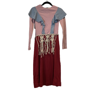 Vintage Homemade Funky Pink Red Blue Ruffle Costume with Belt Boho‎ Small
